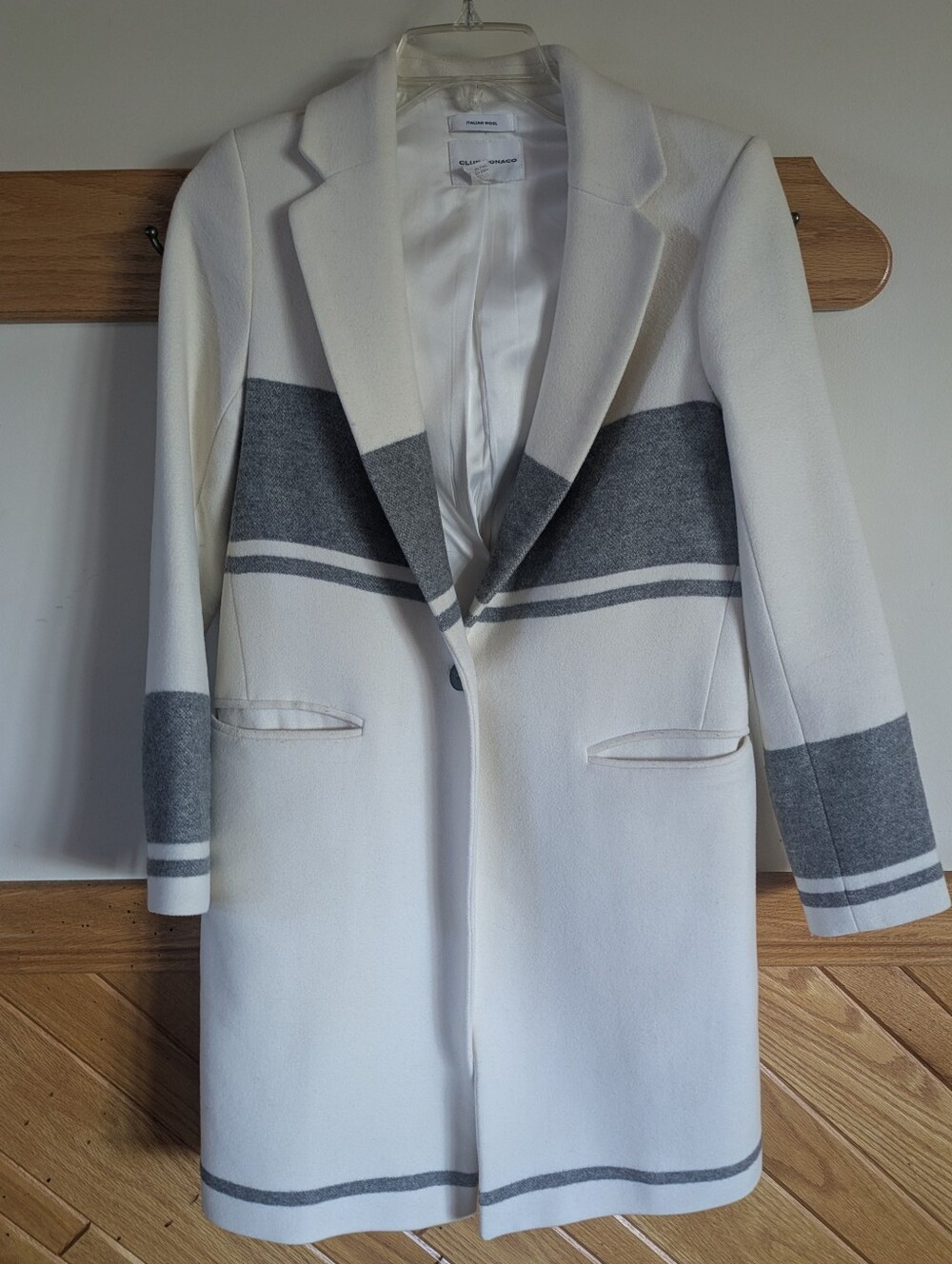 Club Monaco White Coat with Gray Stripe Detailing